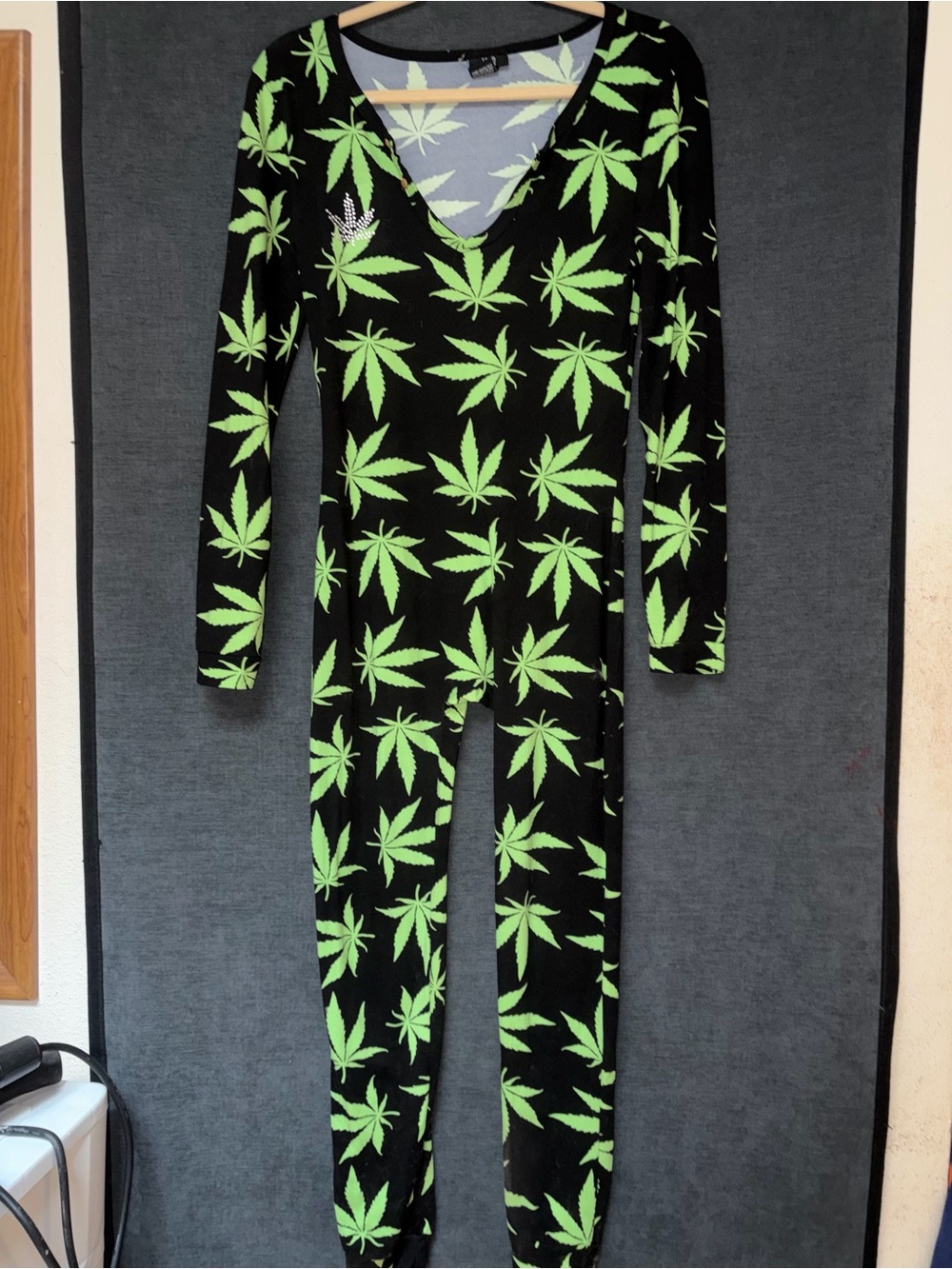 Rue21 Black and Neon Green Leaf Print Women’s Pajama Onesie